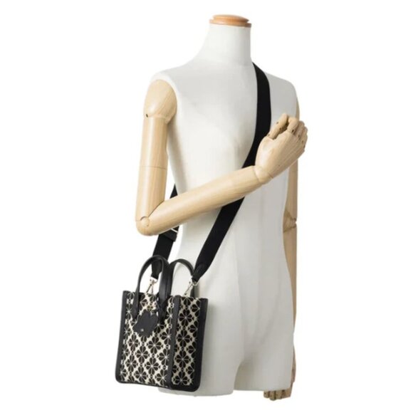 Kate Spade Flower Jacquard Manhattan Mini Tote Blue Leather Crossbody Bag - Picture 7 of 12